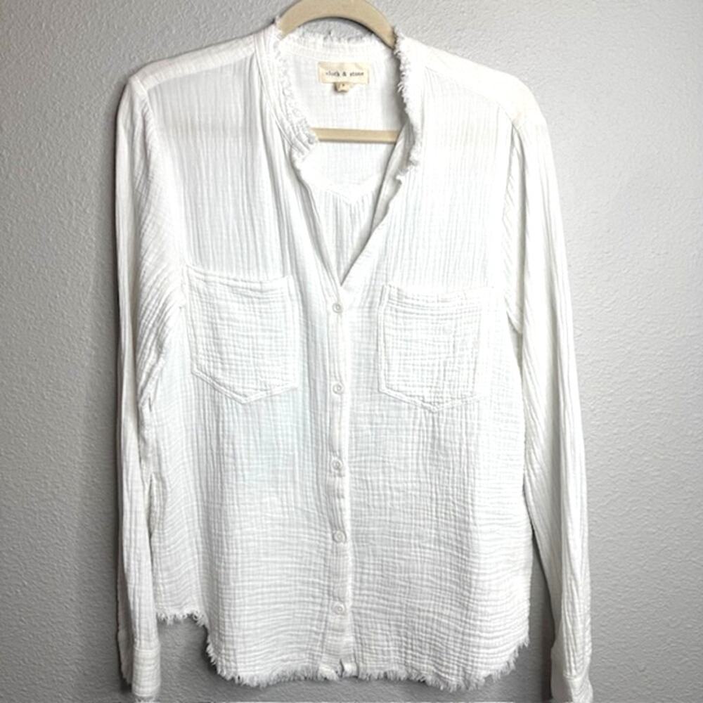 Cloth & Stone White Gauze Shirt Frayed Boho Button Down Small Soft